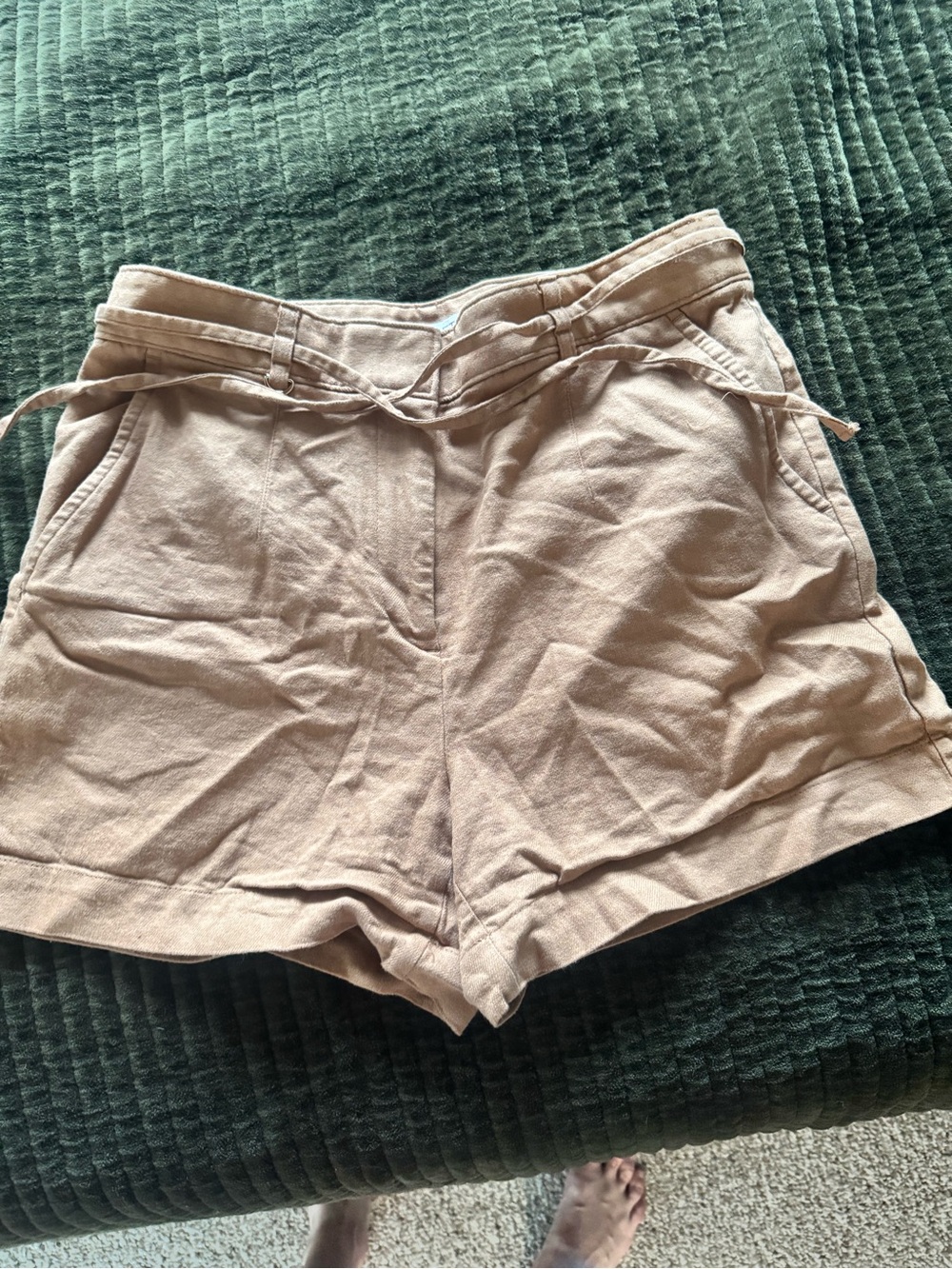 LOFT High-Waist Drawstring Shorts in Light Tan